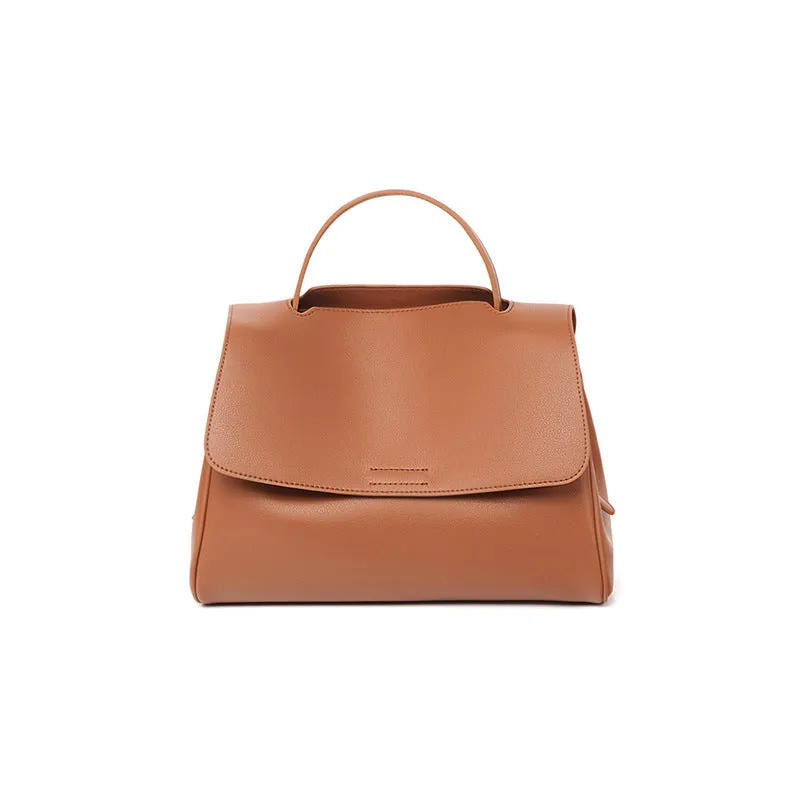 Genuine two-layer cowhide leather crossbody shoulder bag for women, horizontal square shape, solid colour with visible sewing thread detail