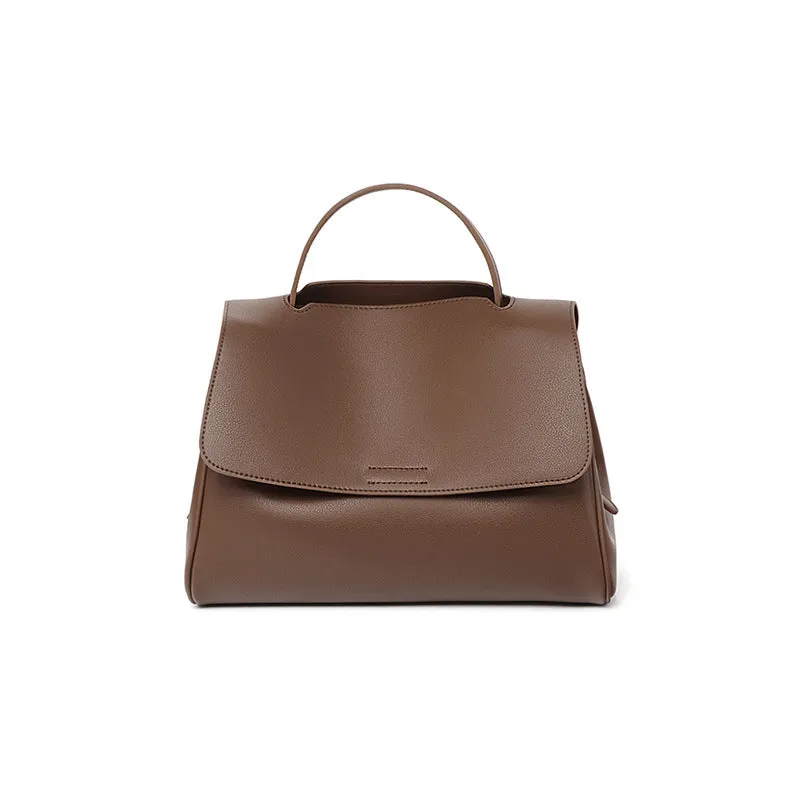 Genuine two-layer cowhide leather crossbody shoulder bag for women, horizontal square shape, solid colour with visible sewing thread detail