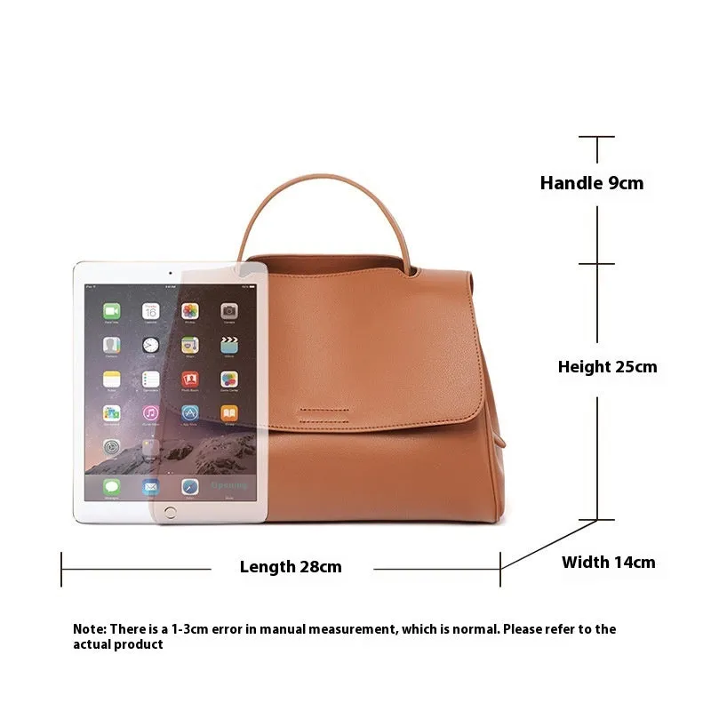 Genuine two-layer cowhide leather crossbody shoulder bag for women, horizontal square shape, solid colour with visible sewing thread detail