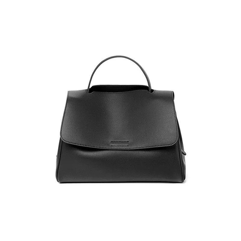Genuine two-layer cowhide leather crossbody shoulder bag for women, horizontal square shape, solid colour with visible sewing thread detail