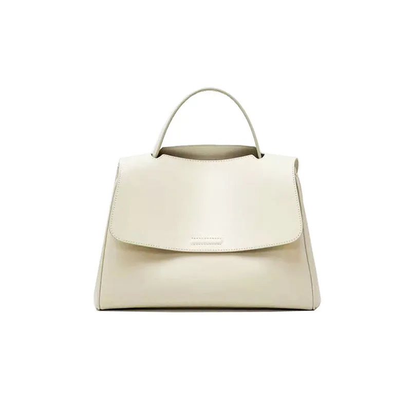 Genuine two-layer cowhide leather crossbody shoulder bag for women, horizontal square shape, solid colour with visible sewing thread detail