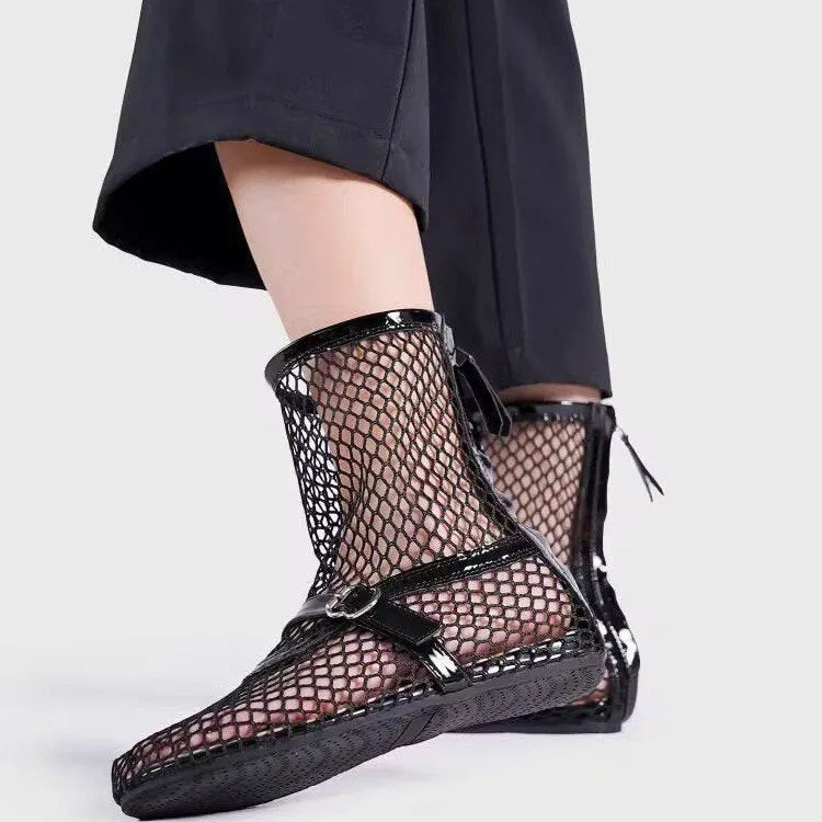 Black high top women's ballet shoes with metal buckle and back zipper PU upper round toe