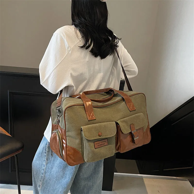 Large capacity foldable travel bag 36-55L Oxford cloth waterproof lining green unisex business leisure luggage