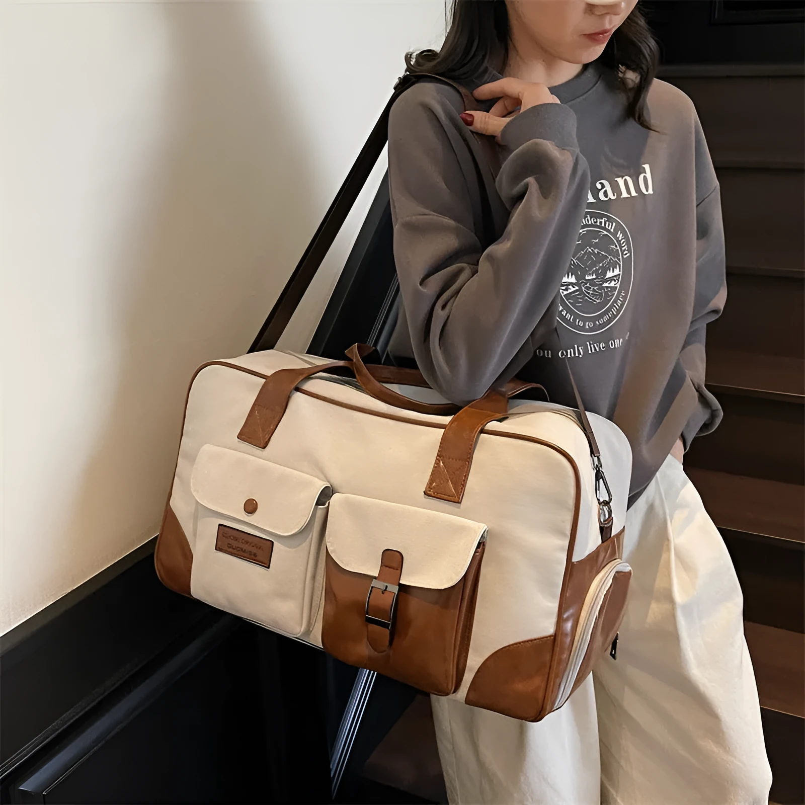 Large capacity foldable travel bag 36-55L Oxford cloth waterproof lining green unisex business leisure luggage