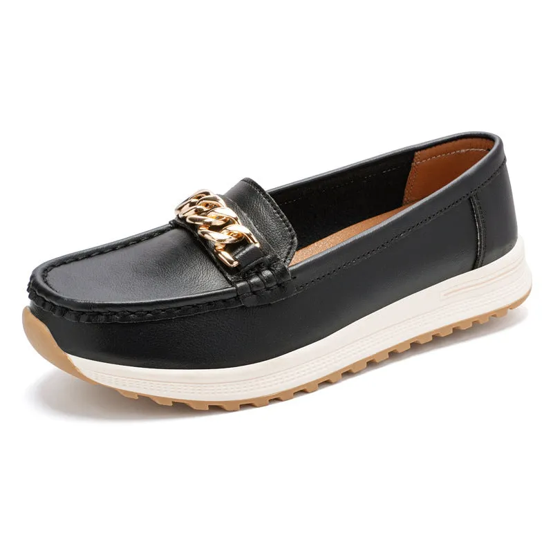Women's one-pedal loafer PU upper round toe solid colour beige black brown blue casual shoe