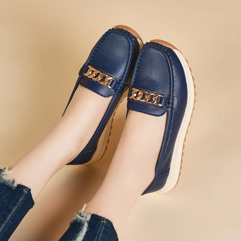 Women's one-pedal loafer PU upper round toe solid colour beige black brown blue casual shoe