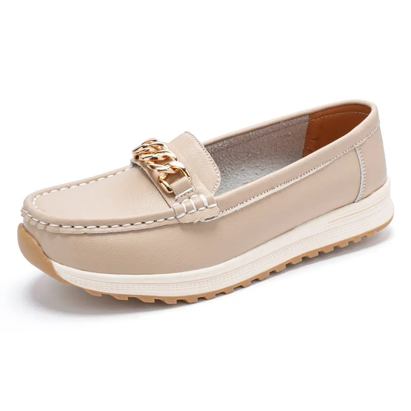 Women's one-pedal loafer PU upper round toe solid colour beige black brown blue casual shoe