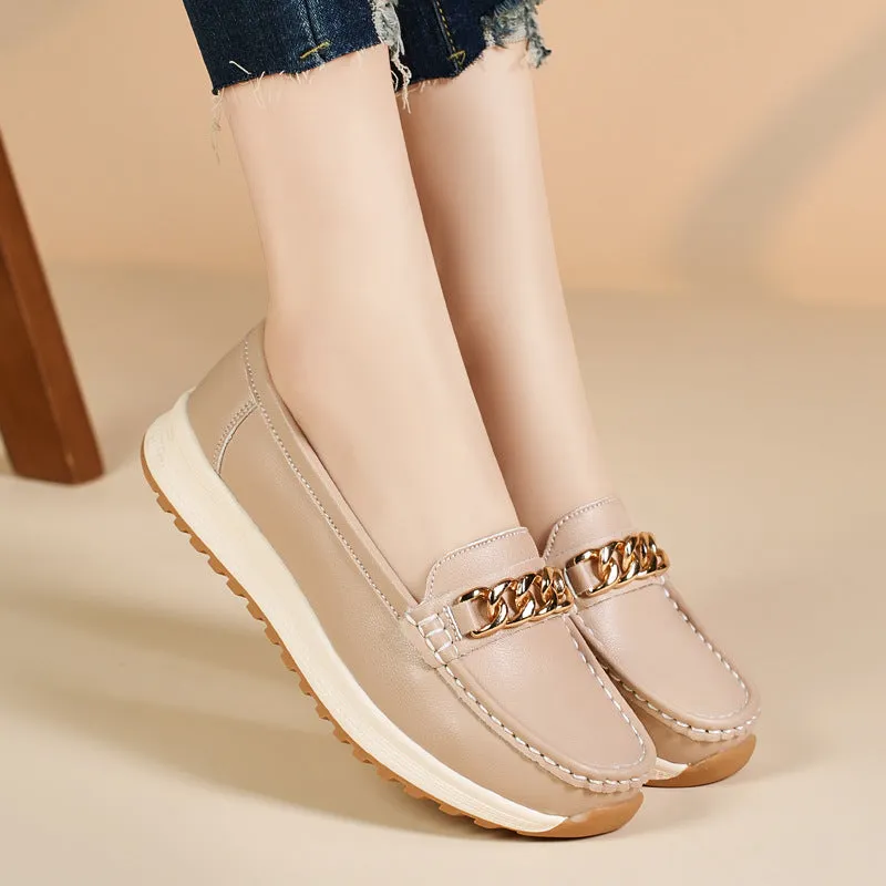 Women's one-pedal loafer PU upper round toe solid colour beige black brown blue casual shoe