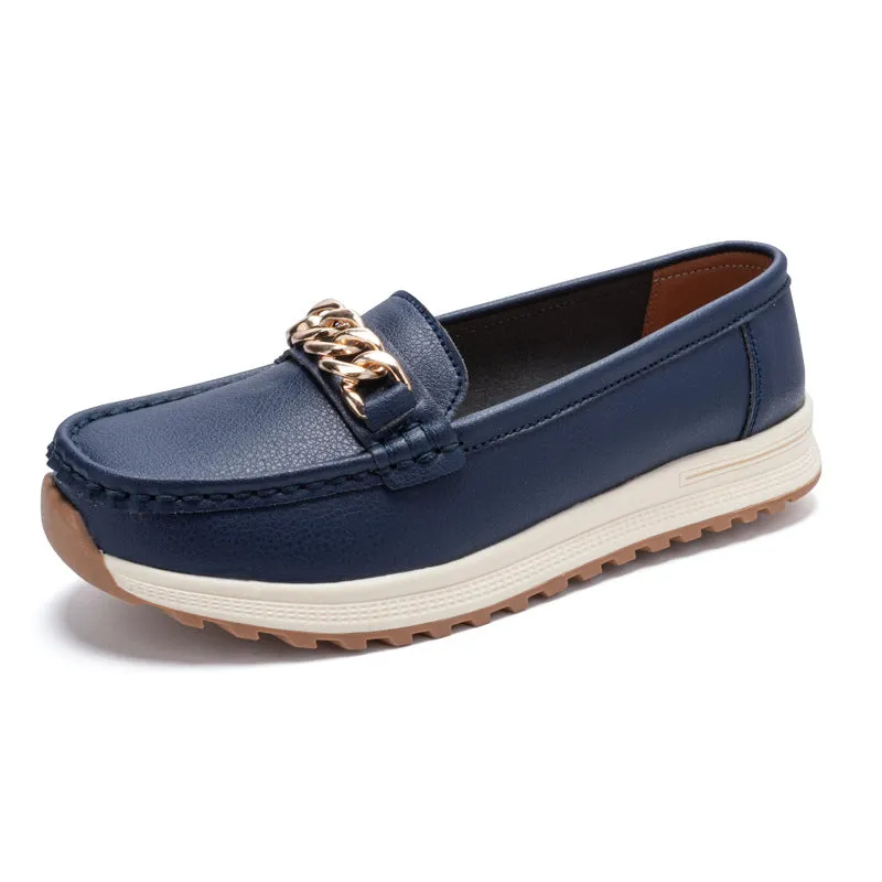 Women's one-pedal loafer PU upper round toe solid colour beige black brown blue casual shoe