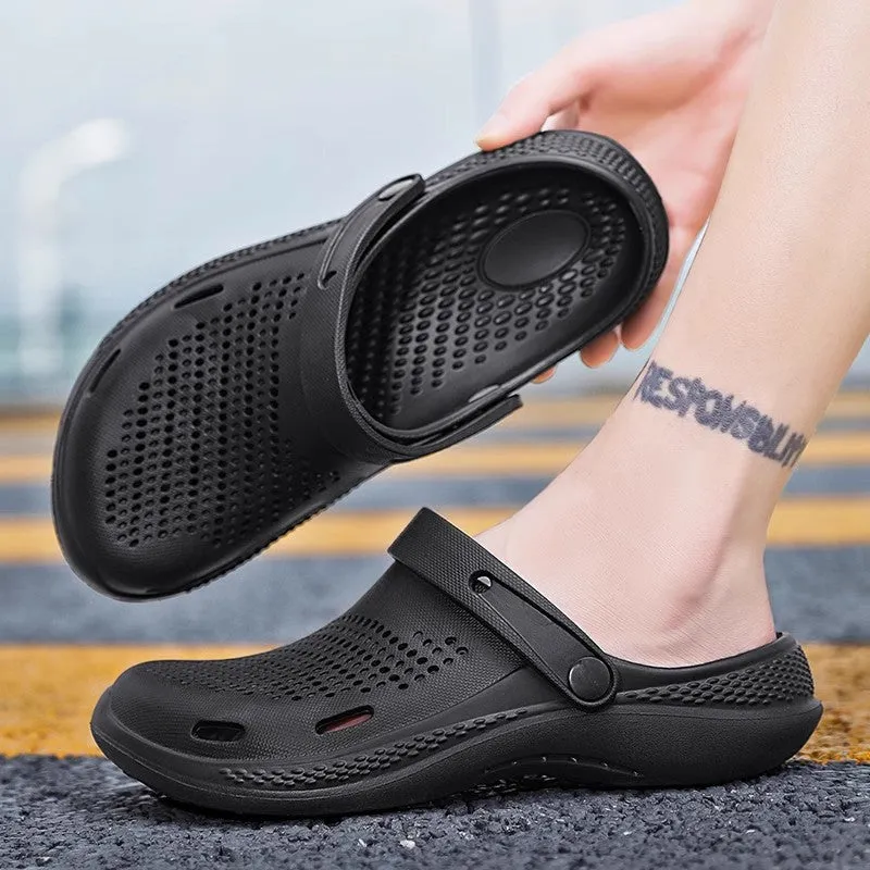 Men's soft bottom big toe beach shoes in black with EVA upper, available in sizes 36 to 46