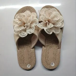 Beige suede flip flops for women with rubber sole, pop style, sizes 36 to 42