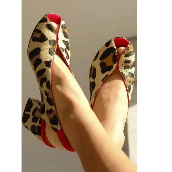 Plus size women's zebra print horsehair peep-toe chunky heel sandals with TPR sole