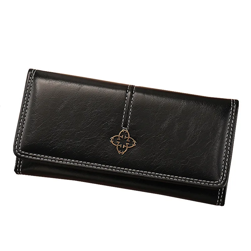 Student Lady Multi-functional New Clutch Cross-body Wallet Solid Colour PU Lining Daily Matching Black Pink Brown Dark Blue Yellow Taro Purple Wine Red Dark Green Sewing Line Detail