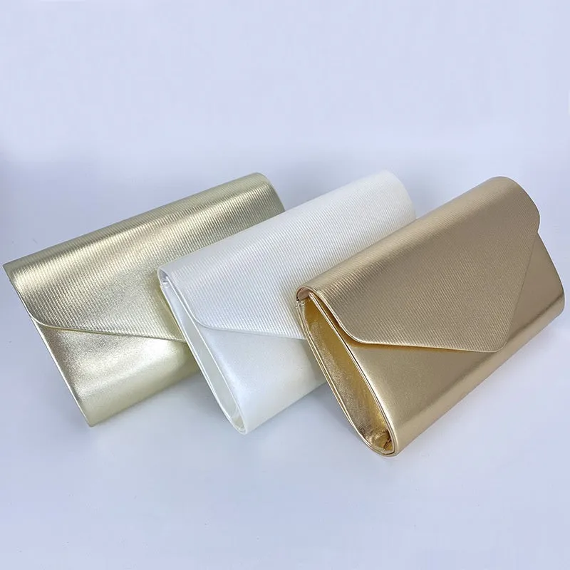 Women's shiny PU large capacity clutch bag in horizontal square shape with sandwich pocket, Champagne colour