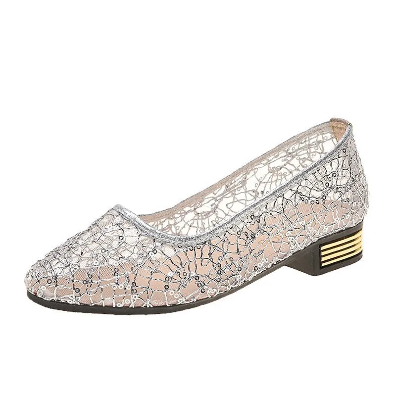 Low-cut women's summer casual flat gommino shoes in silver, breathable microfiber, solid colour design