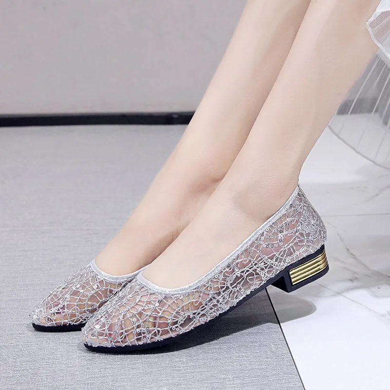 Low-cut women's summer casual flat gommino shoes in silver, breathable microfiber, solid colour design