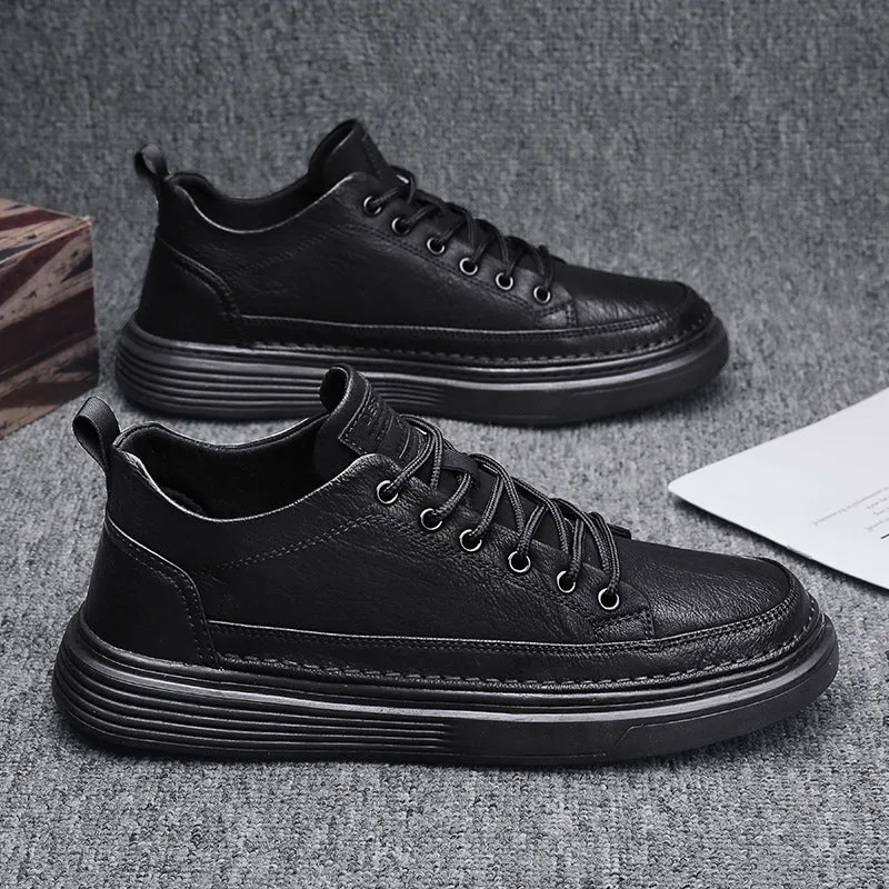 Men's autumn leisure kitchen chef waterproof flat shoes in H13 Black with round head, front lace-up, and rubber sole