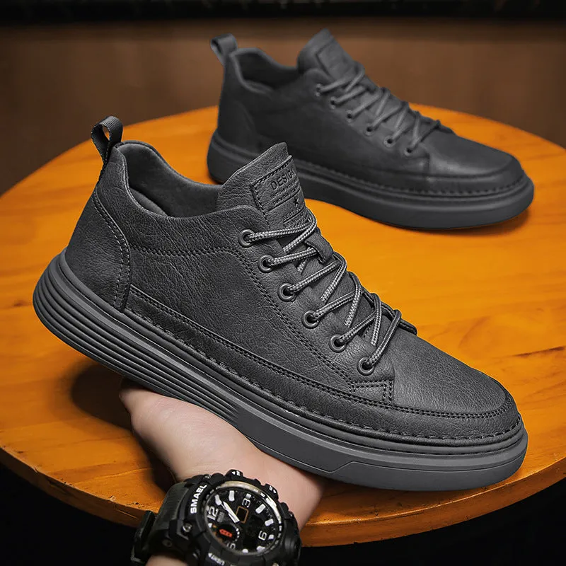 Men's autumn leisure kitchen chef waterproof flat shoes in H13 Black with round head, front lace-up, and rubber sole