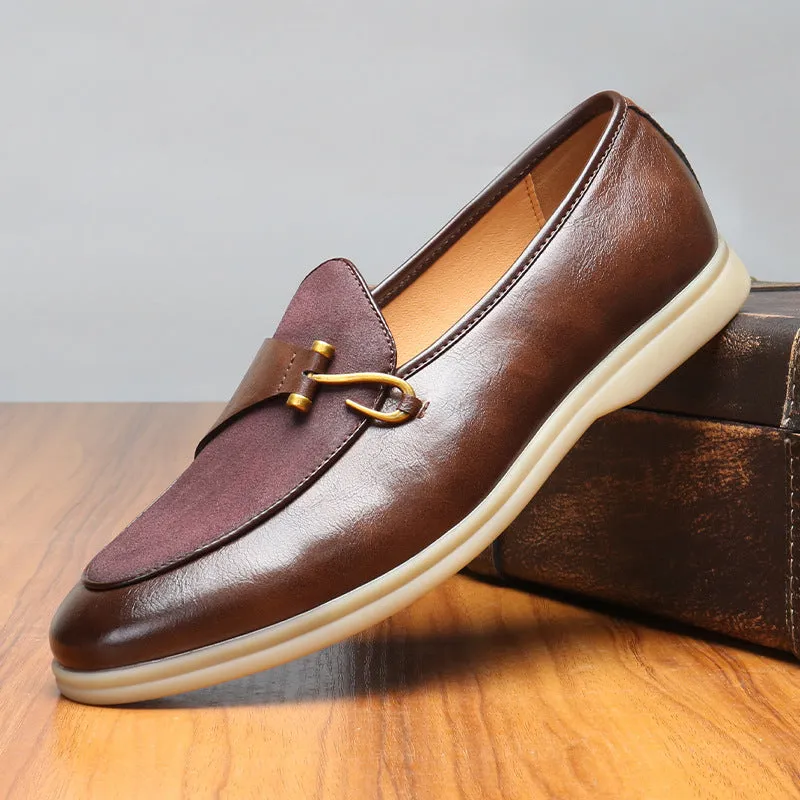 Versatile breathable casual men's leather shoes in black with artificial PU upper, rubber sole, and round toe.
