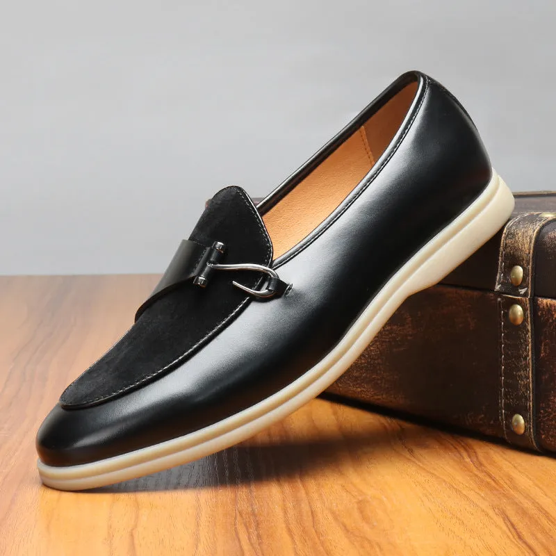 Versatile breathable casual men's leather shoes in black with artificial PU upper, rubber sole, and round toe.