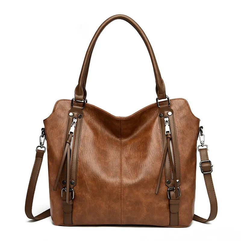Women's large capacity PU shoulder messenger bag in black with square vertical shape and single strap