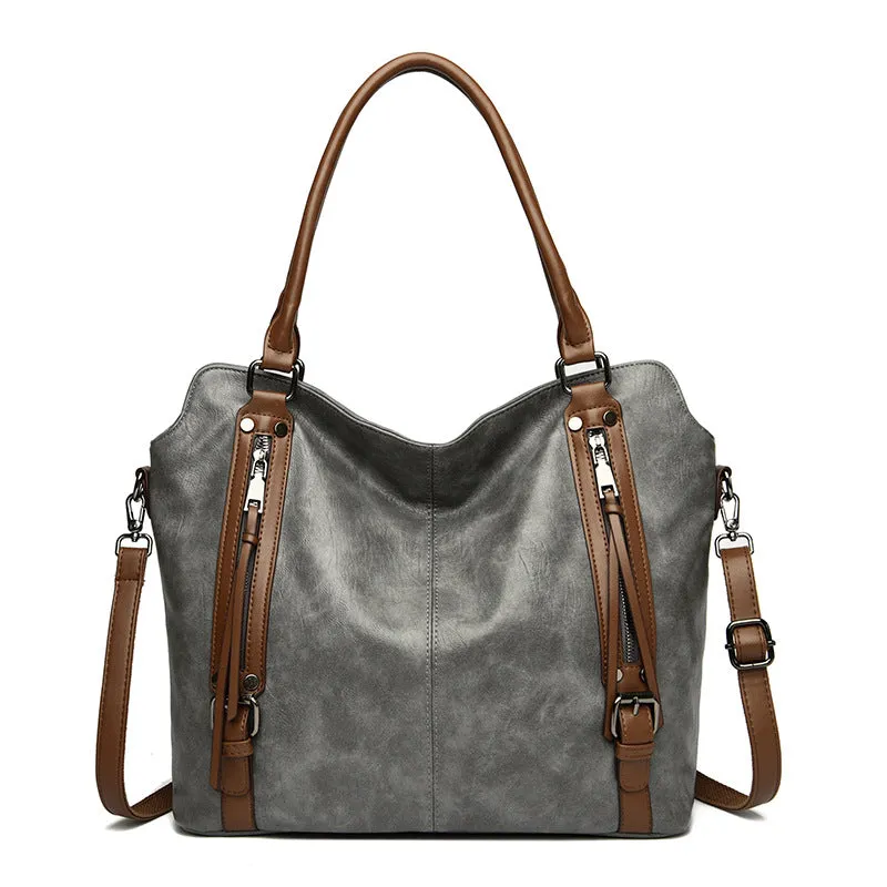 Women's large capacity PU shoulder messenger bag in black with square vertical shape and single strap