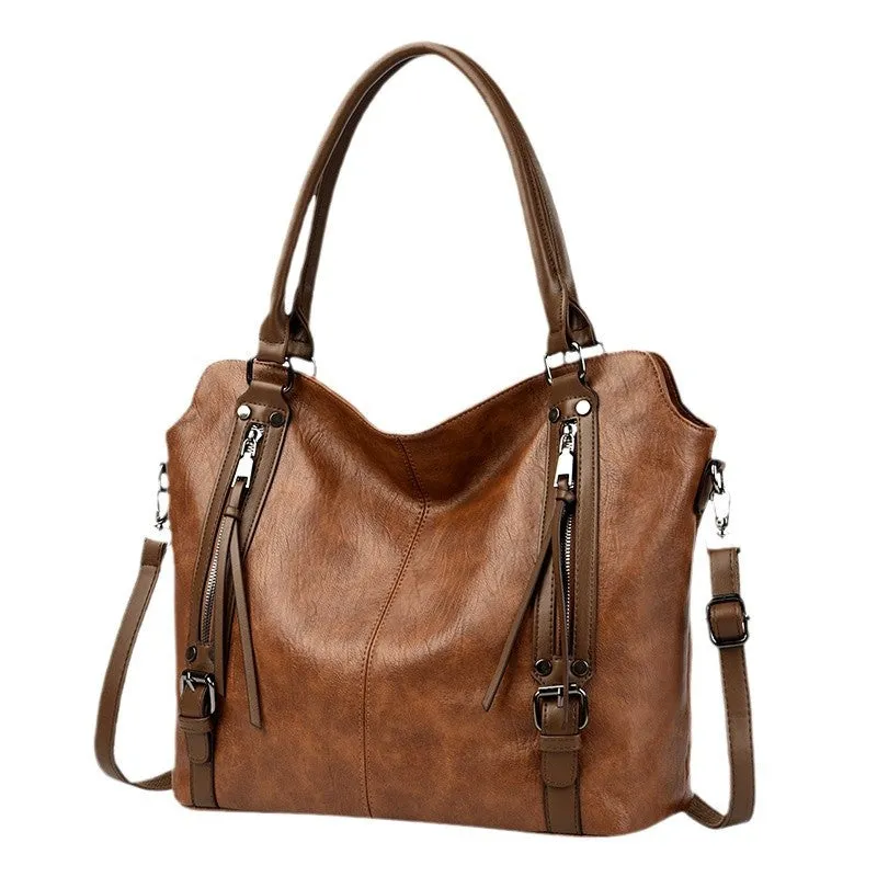 Women's large capacity PU shoulder messenger bag in black with square vertical shape and single strap