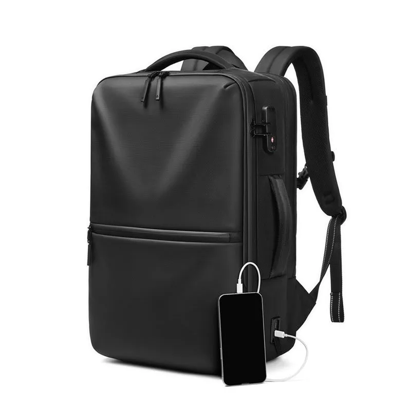 Black Oxford cloth vacuum compression backpack with air pump for business travel