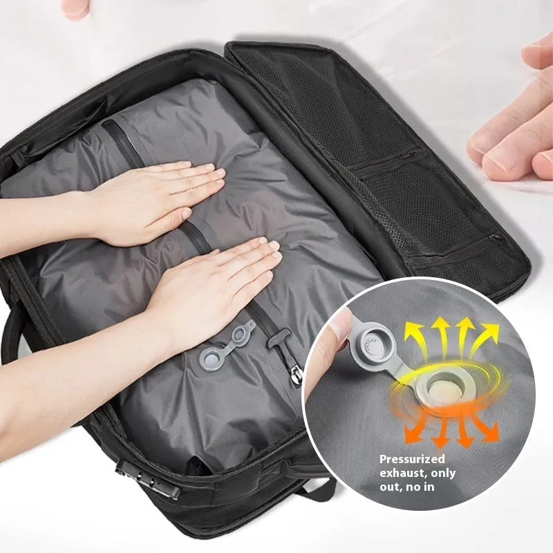 Black Oxford cloth vacuum compression backpack with air pump for business travel