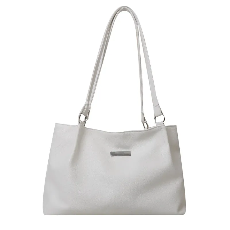 Women's large capacity PU tote shoulder bag in horizontal square shape with double straps, available in four colours