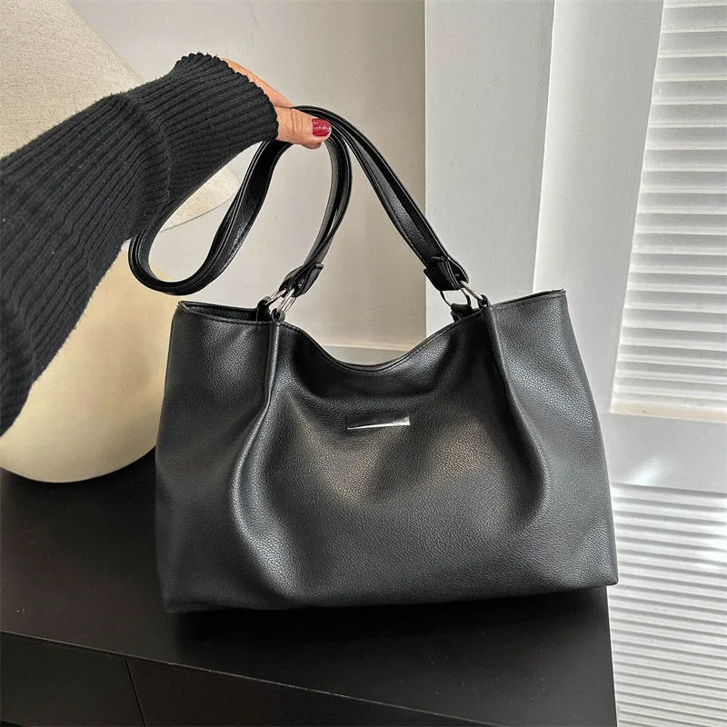 Women's large capacity PU tote shoulder bag in horizontal square shape with double straps, available in four colours