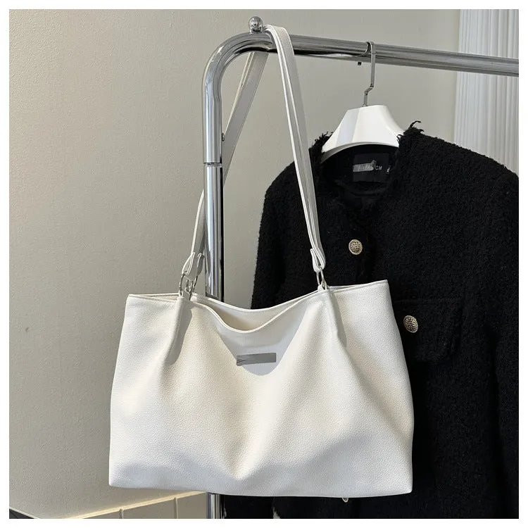 Women's large capacity PU tote shoulder bag in horizontal square shape with double straps, available in four colours