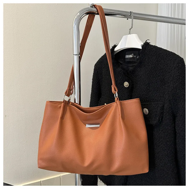 Women's large capacity PU tote shoulder bag in horizontal square shape with double straps, available in four colours