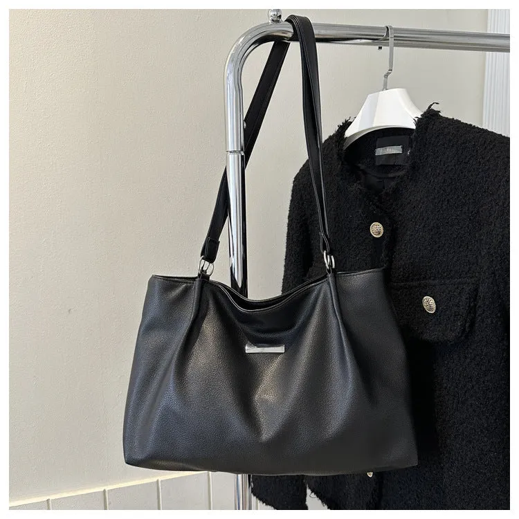 Women's large capacity PU tote shoulder bag in horizontal square shape with double straps, available in four colours