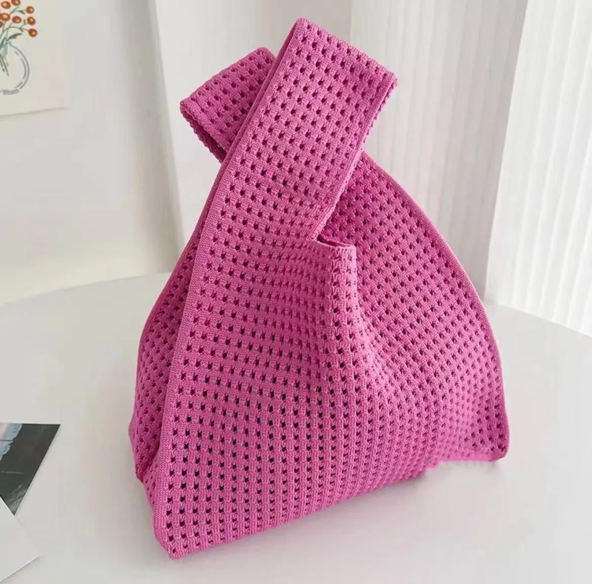 Simple Retro Hollow Knitted Handbag in beige, soft polyester handbag for women