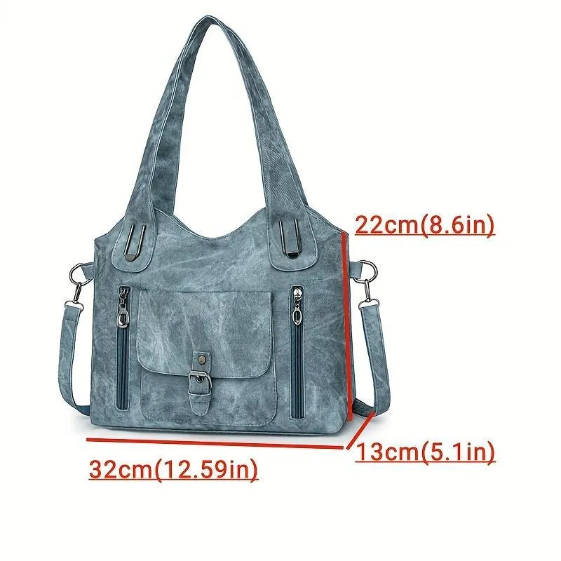 Soft synthetic leather handbag with metal accent in vintage style, colour example shown