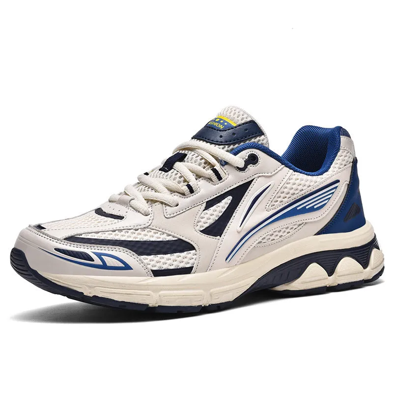 Men's breathable woven mesh sports shoes in black, low top with lace-up closure and rubber sole