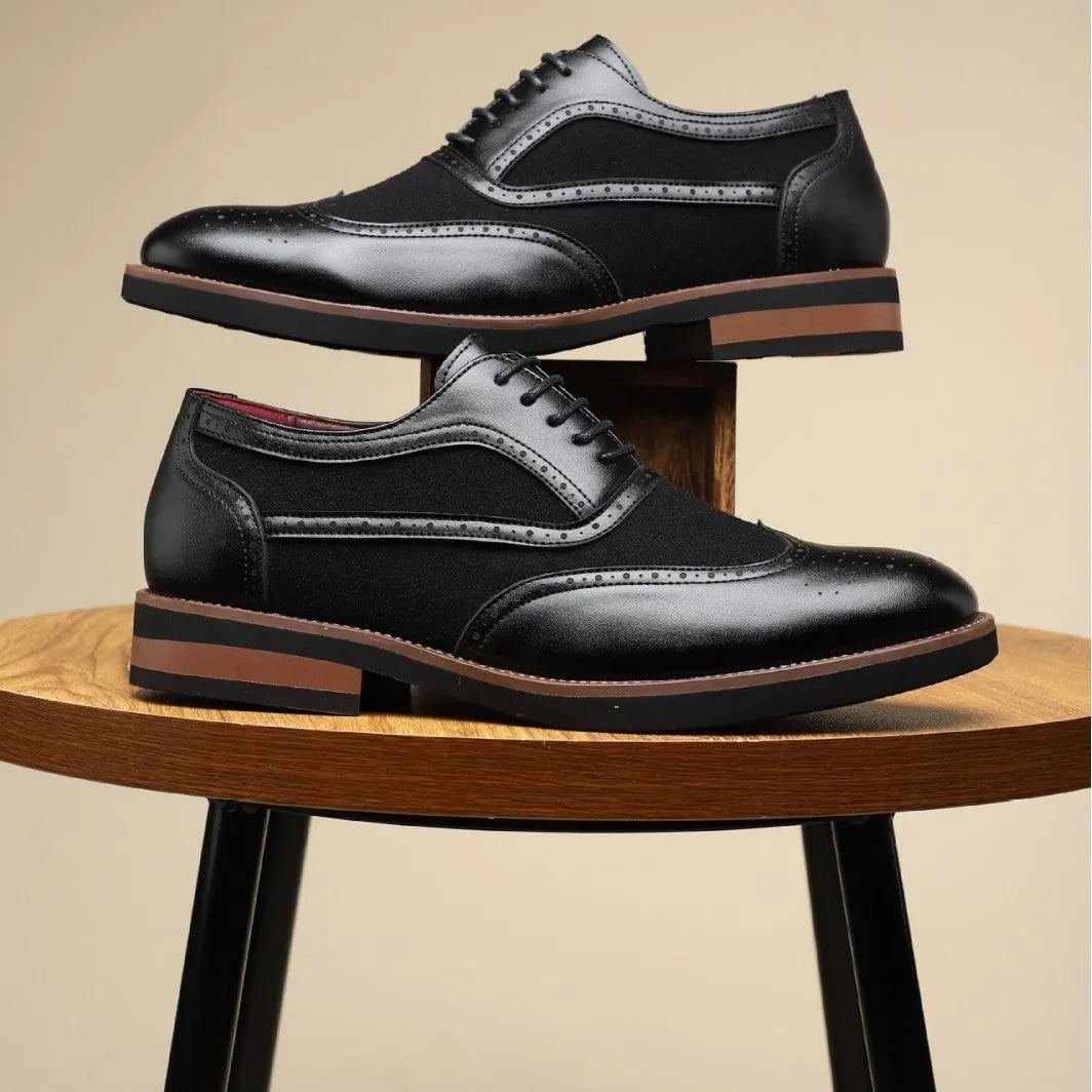 Men's black breathable business casual shoe with low top and rubber sole