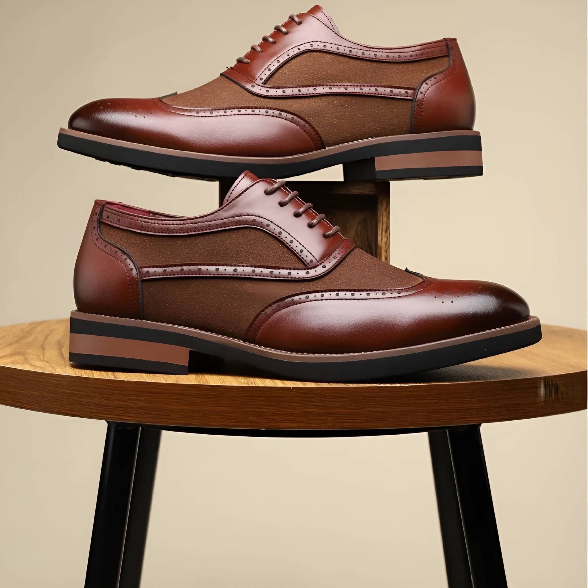 Men's black breathable business casual shoe with low top and rubber sole