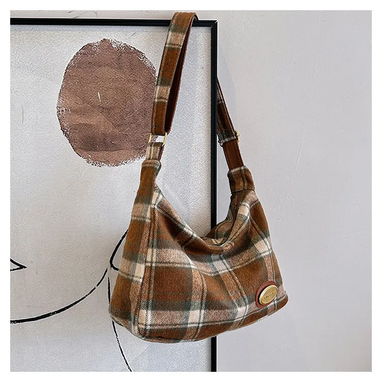 Women's large soft woolen cross-body shoulder bag in a horizontal square shape, shown in a choice of colours.