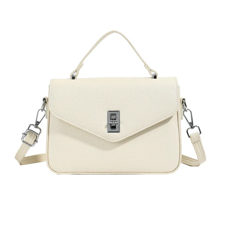 Fashion casual all-match commute cowhide portable shoulder messenger bag in PU leather with sewing thread detail