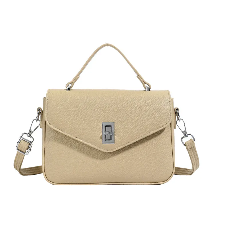 Fashion casual all-match commute cowhide portable shoulder messenger bag in PU leather with sewing thread detail