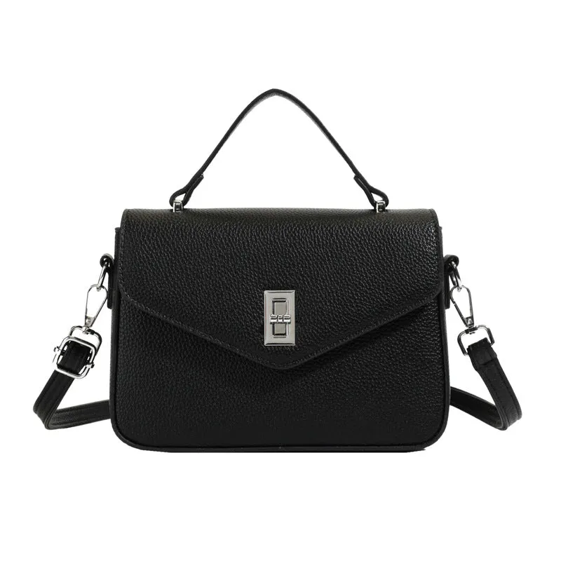 Fashion casual all-match commute cowhide portable shoulder messenger bag in PU leather with sewing thread detail