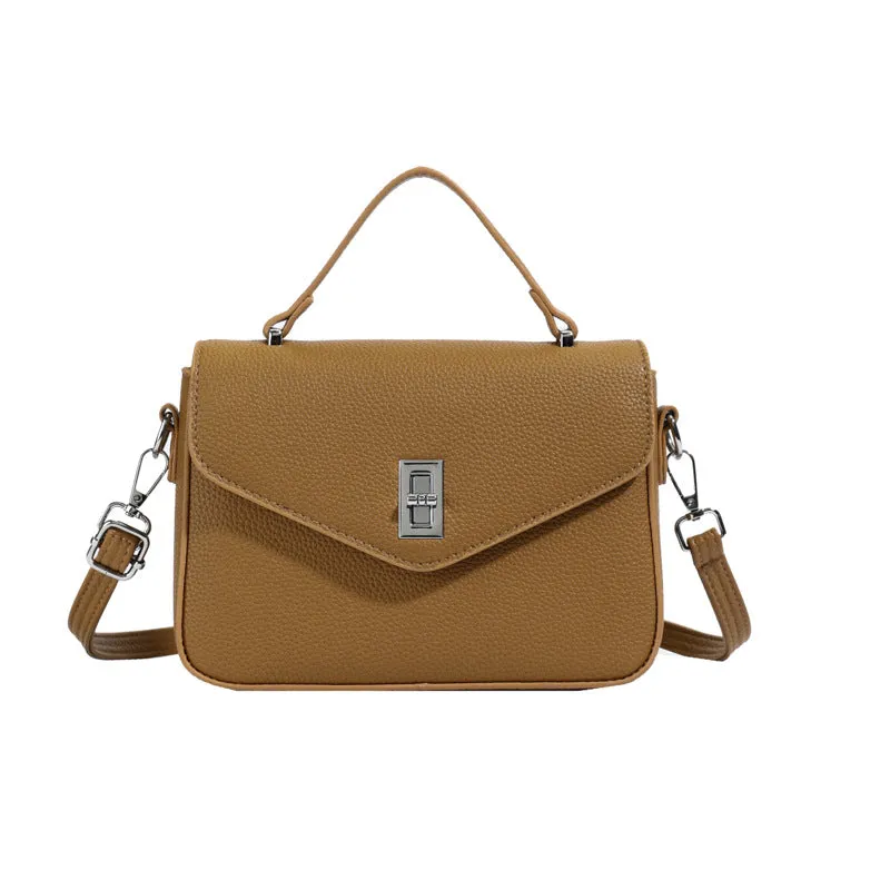 Fashion casual all-match commute cowhide portable shoulder messenger bag in PU leather with sewing thread detail