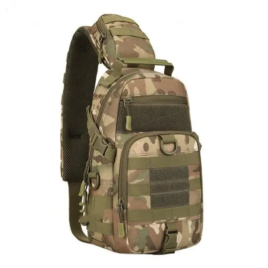 Men's nylon chest riding messenger bag in black camouflage, overall size 19x46x12cm