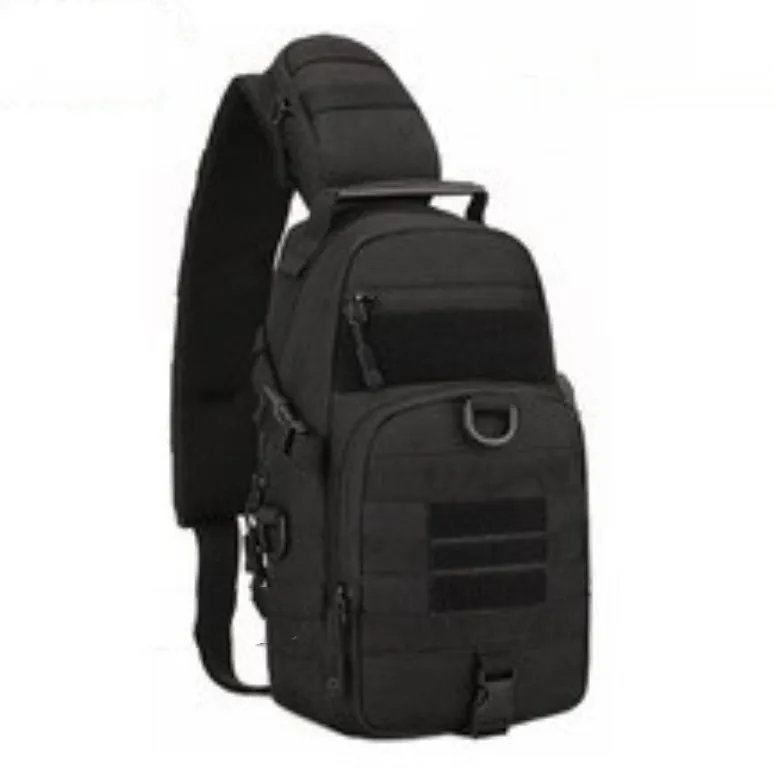 Men's nylon chest riding messenger bag in black camouflage, overall size 19x46x12cm