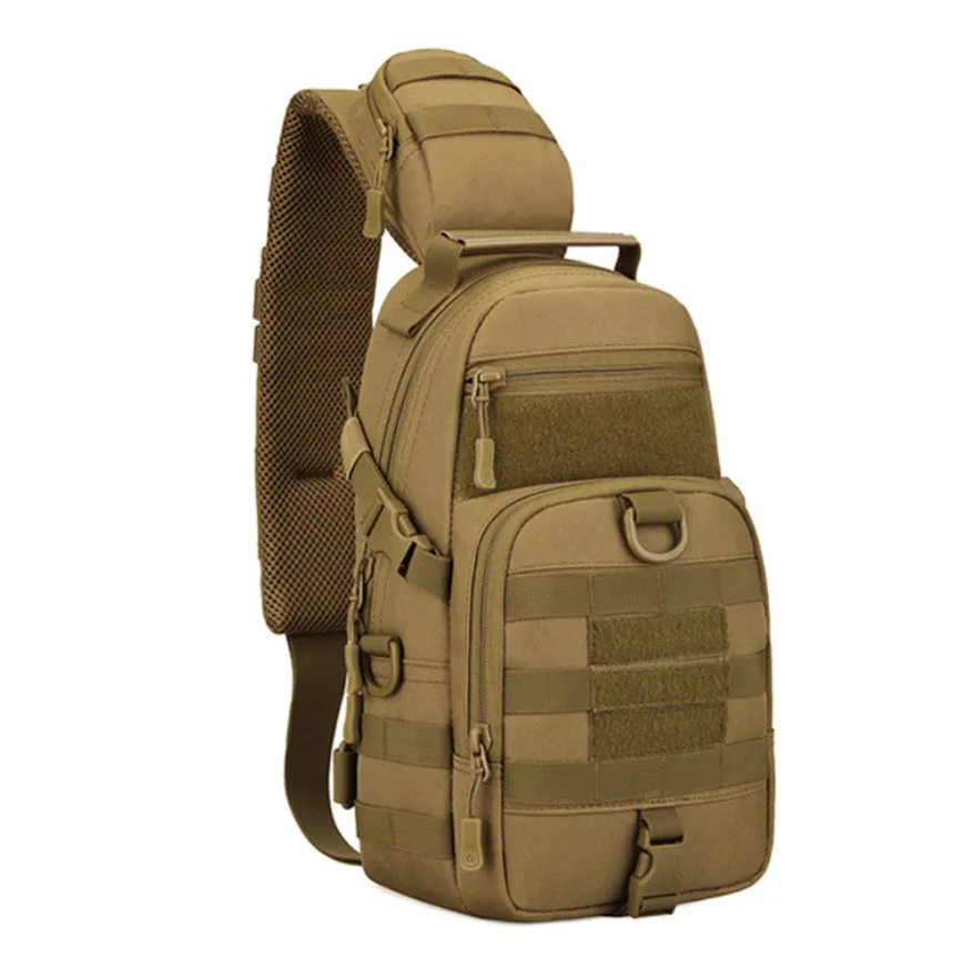 Men's nylon chest riding messenger bag in black camouflage, overall size 19x46x12cm