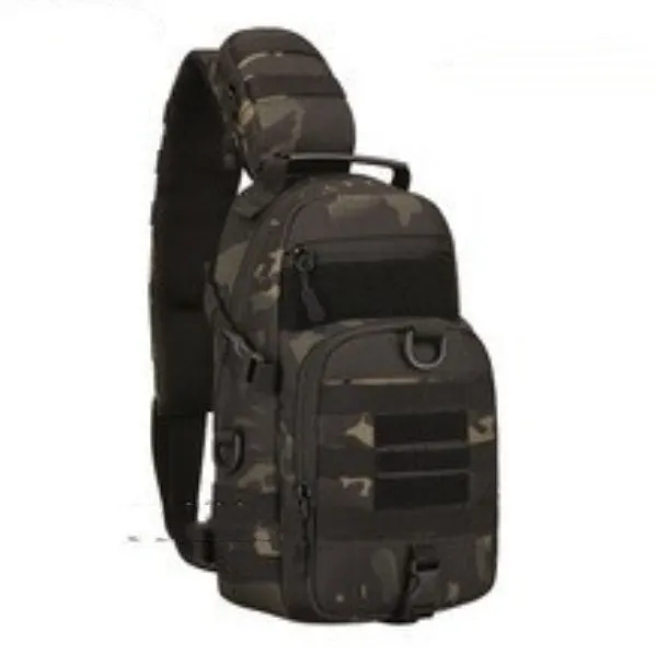 Men's nylon chest riding messenger bag in black camouflage, overall size 19x46x12cm