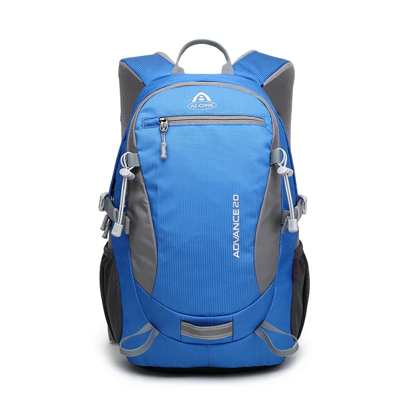 20-litre backpack shown in various colours including black, blue, green, orange, red, rose red, and turquoise