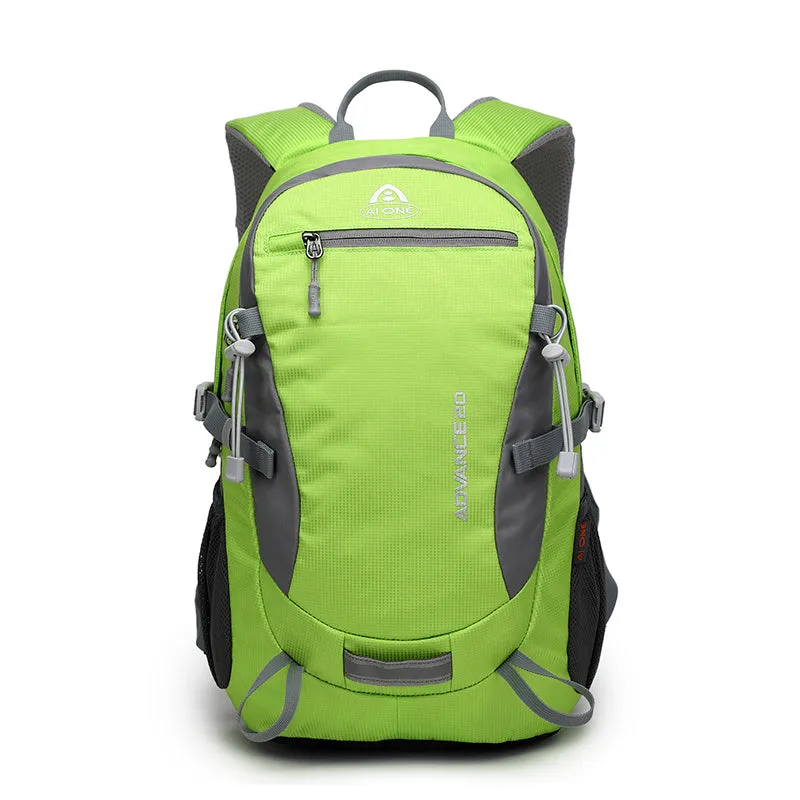 20-litre backpack shown in various colours including black, blue, green, orange, red, rose red, and turquoise